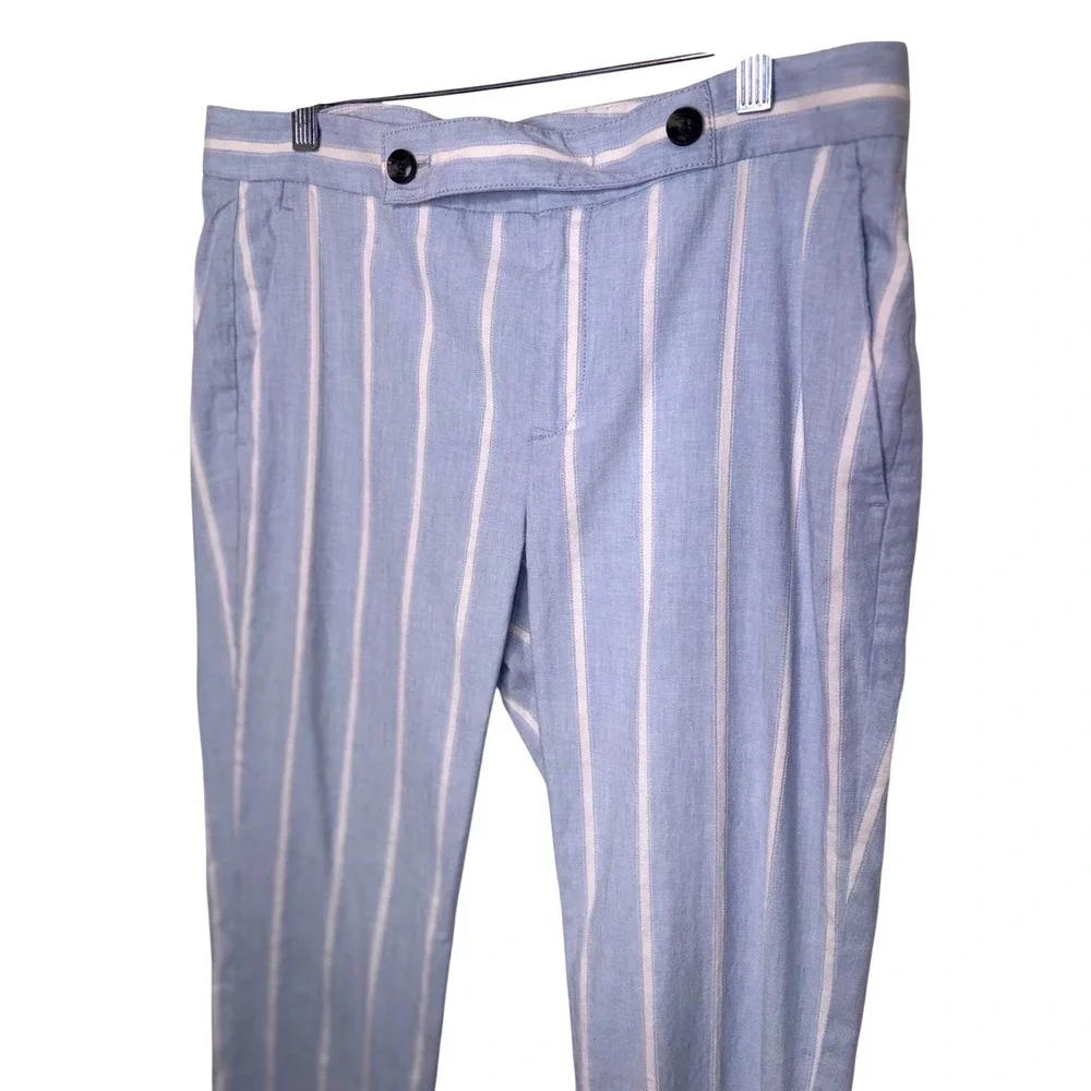 Banana Republic Avery Pants Blue White Striped Linen Cotton Blend Size 6